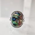 thumbnail image 5 of Natural Abalone Shell Ring, Woman's Flat Abalone Shell Ring, Birthstone, Bohemian Band, 925 Sterling Silver, Womens Ring, Christmas, Thanksgiving, Handmade, Statement Jewelry, Natural Gemstone Ring, 5 of 6