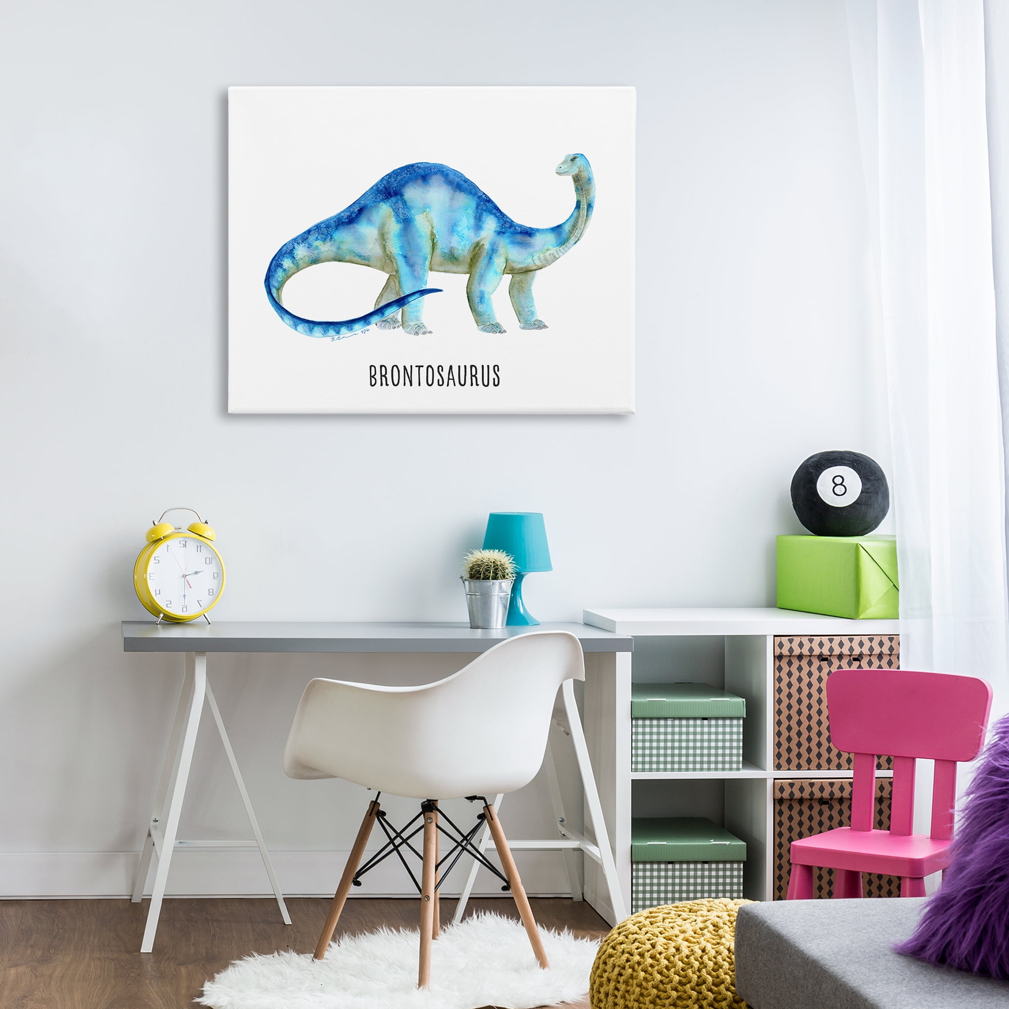 Stupell Industries Brontosaurus Dinosaur Learning Animals Painting Wrapped Canvas Art Print Wall Art, 40 x 30