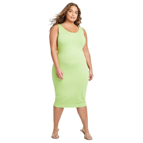 Trendy Plus Size Sleeveless Bodycon Midi Dress Spring Lime 1X