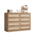 thumbnail image 1 of Garvee Commode en Rotin à 8 Tiroirs, Double Commode en Bois pour Chambre, Salon, Garde-Robe, Chêne Naturel, 1 of 5
