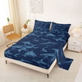 thumbnail image 2 of Castle Fairy Sketch Shark Tile Bed Sheets 4-Piece,Line Shark Navy Dark Blue Seamless Print Full Size Sheets,Navy Blue,1 Fitted Sheet,1 Flat Sheet and 2 Pillowcases, 2 of 6