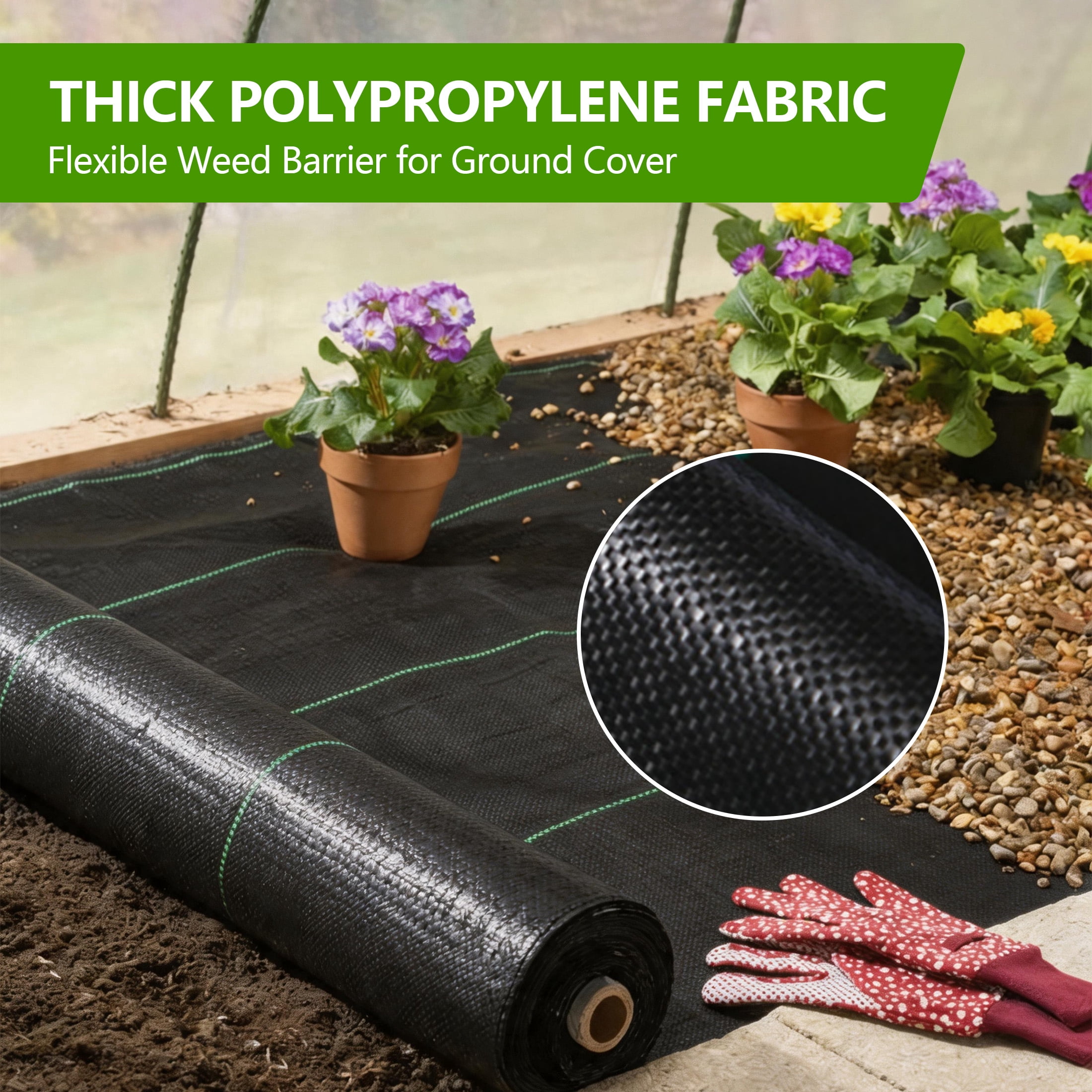 GARITIN Weed Barrier Landscape Fabric, 3.3FT x 49FT Heavy Duty Landscaping Fabric Roll, Breathable Ground Cover Weed Mat, Garden Fabric Weed Blocker Cloth, Flower Bed Liner