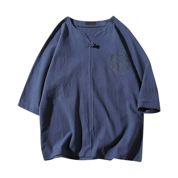 Mlzmgr Plus Size Tops for Men Embroidery V Neck Short Sleeve Summer Fashion Solid Color Tops Tee