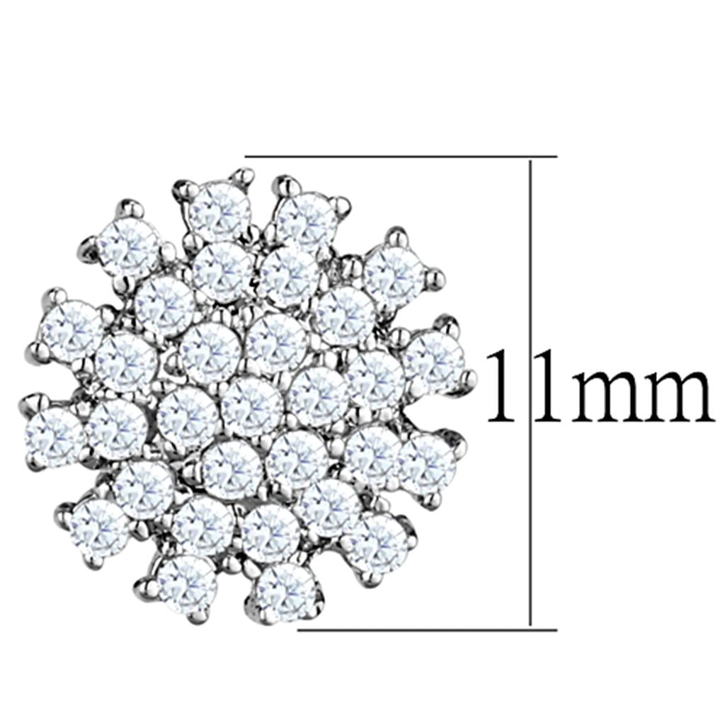 Women's Brass Rhodium CZ Clear 1.70(g) Stud Earrings