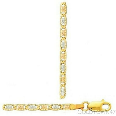14k Yellow +White+Rose Solid Gold Fancy Valentino Chain 2mm