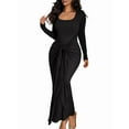 thumbnail image 3 of Women Bodycon Maxi Dress Ruched Long Sleeve Long Dress Cocktail Party Dresses Black XL, 3 of 8