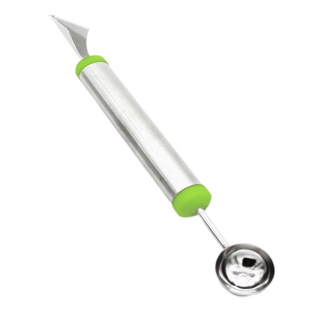 Inteprter Gadgets de cuchara de fruta 2 en 1 de acero inoxidable de doble cabeza DIY helado patata ensalada de verduras cuchara de excavación Cocina y Comedor Verde Inteprter HA012640-01
