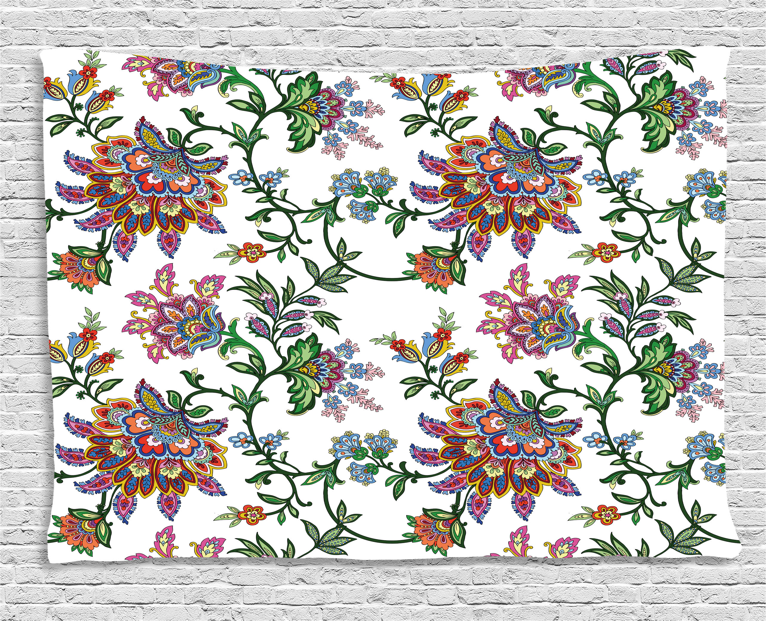Floral Tapestry, Vintage Style Ornamental Flower Motifs Flourishing