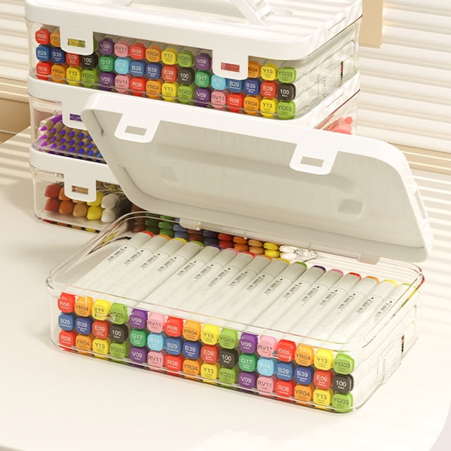 EGNMCR Clear Plastic Storage Container With Lid A Handle- Multipurpose CraftsOrganizers And Storage Box- Easy Carry A Stack Flat Storage Box For Pencils Markers Crayon Storage devices