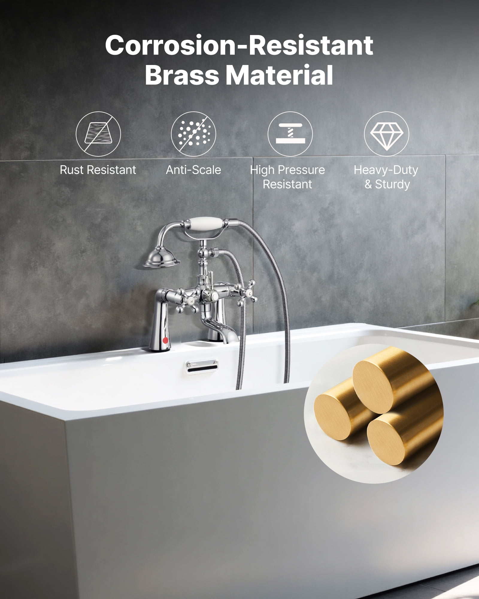 VEVOR Clawfoot Tub Faucet, Deck Mount Bathtub Faucets with Handheld Shower, Vintage Polished Chrome Clawfoot Tub Filler Faucet Shower Kit with 360° Rotation Spout & 59-inch Long Hose for Bathtubs