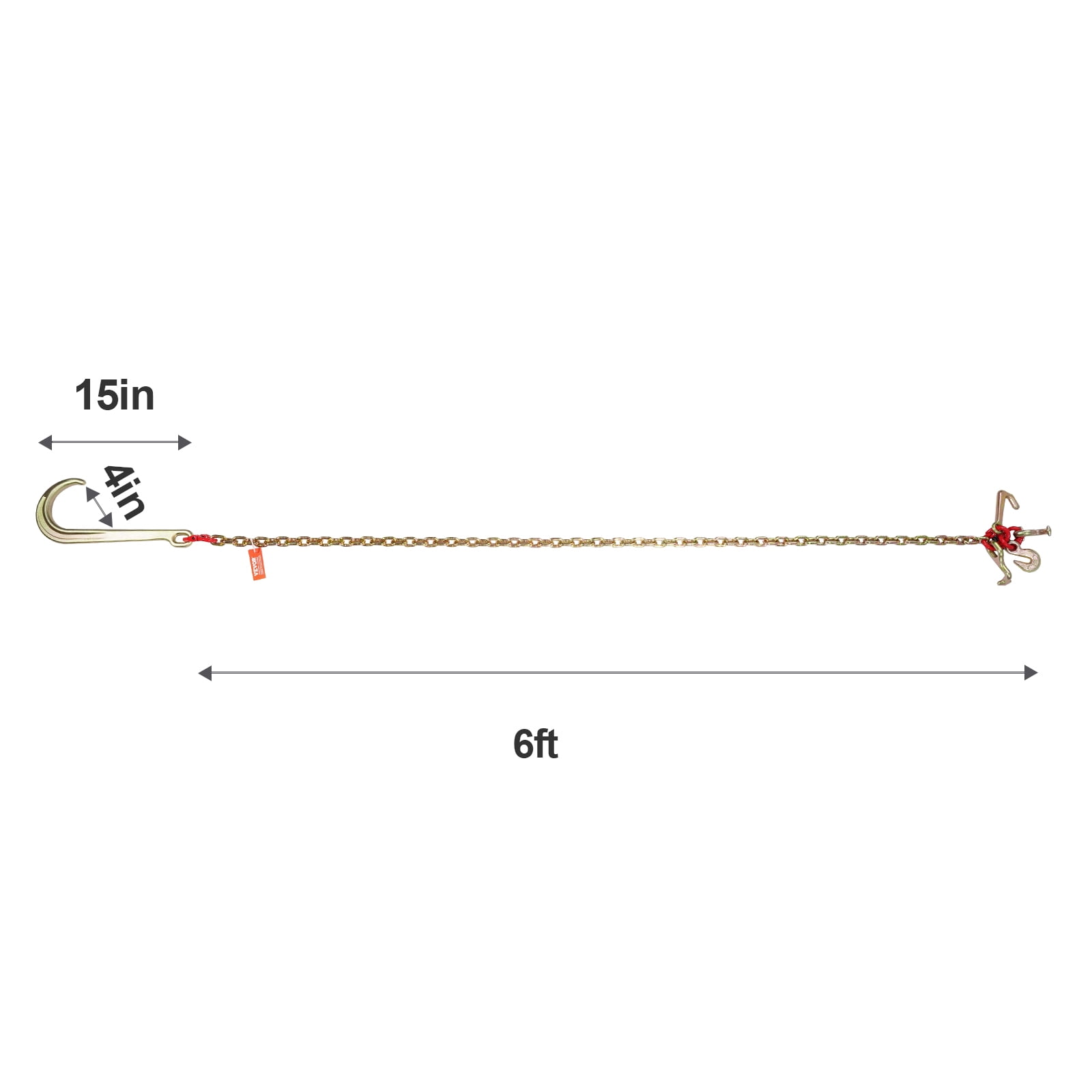 VEVOR J Hook Chain, 5/16" x 6' G80 15" Long Shank J Hook Tow Chain with RTJ Cluster Hook & Grab Hook, 5400 lbs Safe Working Load, Heavy Duty Transport Truck Chain for Wrecker Recovery Trailer Towing