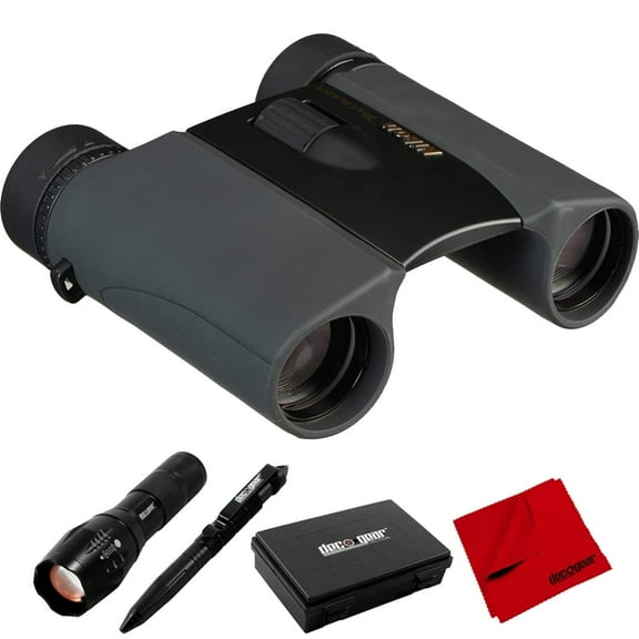 Nikon 8217 Trailblazer 8x25 ATB Waterproof & Fogproof Binoculars Black Bundle with Deco Gear Tactical Flashlight and Pen Set with Water/Shockproof Case   6 x 6 inch Microfiber Cleaning Cloth