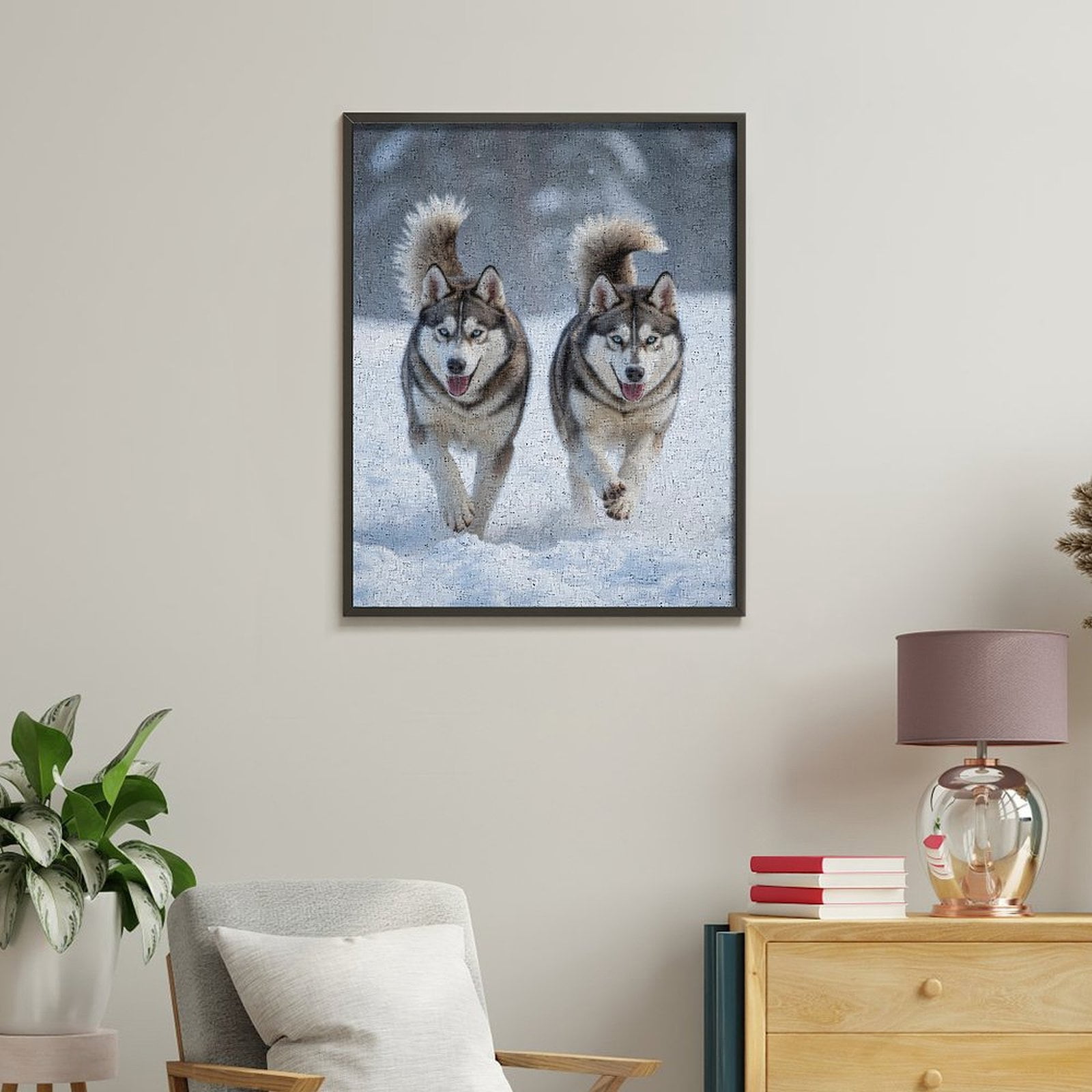 Paint by Numbers Kit for Adults, Siberian Huskies Running Winter Snow Paint by Numbers, Easy Paint by Numbers Kit for Adults Beginner, DIY Adult Paint by Number Kits on Canvas, Home Decor