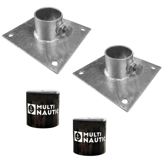 Multinautic, 6-in. x 6-in. Hot-Dip Galvanized Base Plate with Black PVC Post Cap (2-Pk)