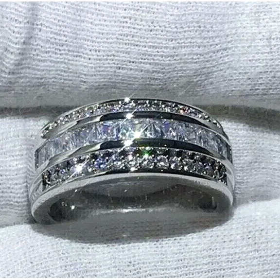 2Ct Princess Cut Moissanite Men's Anniversary Band Ring 925 Sterling Silver