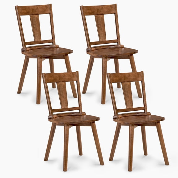 Gymax Dining Chairs Set of 4 Solid Wood Kitchen Side Chairs w/ Backrest Walnut Walnut
