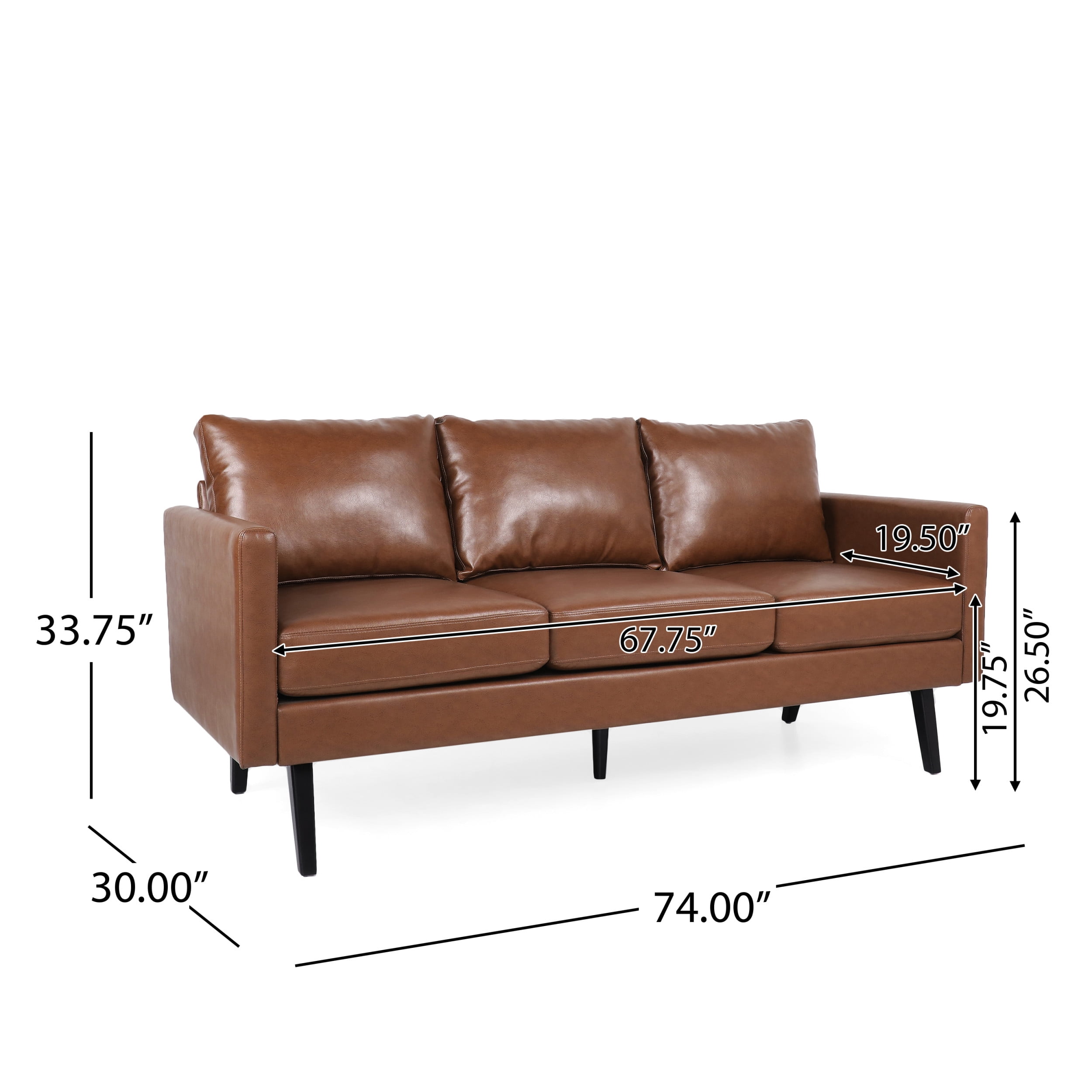 Noble House Carey Faux Leather 3 Seater Sofa, Cognac Brown and Dark Brown