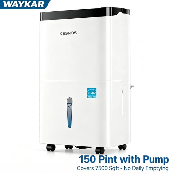 Kesnos 150 Pint Dehumidifier with Built-in Pump, No Daily Emptying, Continuous Auto Drain for Basements & Whole House up to 7,500 Sq. Ft, 50 Pint DOE, Auto Defrost