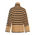 thumbnail image 5 of Herrnalise Women's Striped Turtleneck Sweater Long Sleeve Oversized Knitted Soft Pullover Sweaters Side Split Khaki,XL, 5 of 5