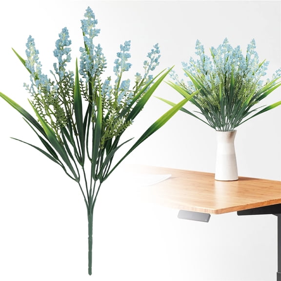 1 Bundles Artificial Plants Outdoor, UV Resistant Fake Lavender For Indoor And Outdoor Spring Home Decoration, Plastic Faux Plants for Balcony, Patio, Porch Greenery Decor, Planter Filler(Blue)