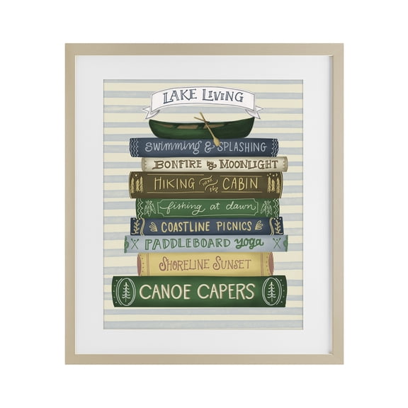 Stupell Industries Rustic Lodge Lake Living Books Birch Framed Print Under Glass, 13 x 16, by Giao Williams