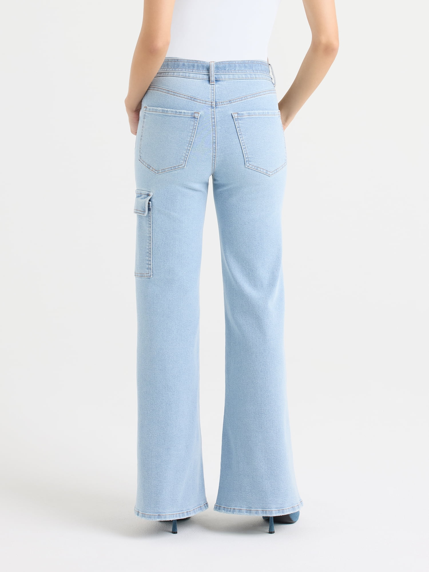 Sofia by Sofia Vergara Women's and Women's Plus Margot Wide Leg High Rise Cargo Jeans with Belt, Sizes 0-28W