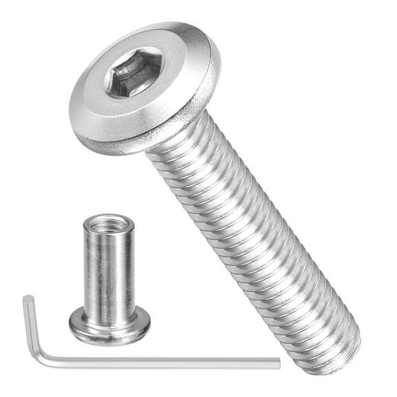 Furniture Connector Bolt Cap Nut Kit with Wrench(M6-1x30mm) 24Pcs, Connector Bolts M6 Countersunk Screw Barrel Nuts Binding Screws, for Chair Cabinet Bed, Silver