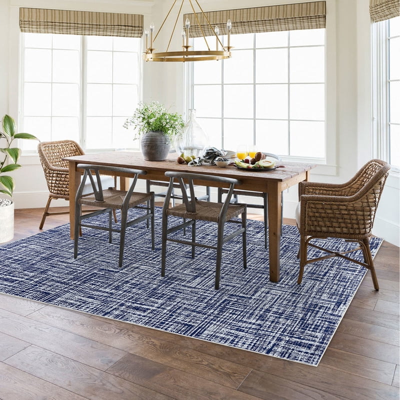 Washable Rug 10x13 for Living Room Modern Abstract Area Rug Non-Slip Large Foldable Stain Resistant Aesthetic Accent Floor Carpet for Home Office, Blue