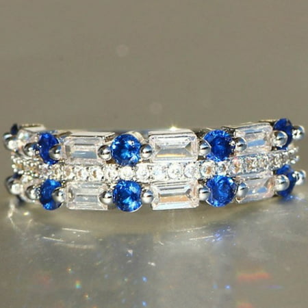 AkoaDa Best 925 Silver Natural Gemstones Ring Sapphire Wedding Birthstone Bride Engagement Square Brand Crown Cross Ring Jewelry Size 6 7 8 9 (Best Wheat Germ Brands)
