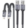thumbnail image 1 of Cable de carga PRAKIE Lightning trenzado de nailon, paquete de 2 unidades, 1,8 m, iPhone, 1 of 7
