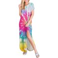 thumbnail image 3 of WTXUE Maxi Dresses, Beach Dress Short Sleeve Split Crew Neck, Women Casual Loose Dress Slit Side Side Summer Long Skirt Sundress Tie Dye A-Line Maxi Women, Pink Size S, 3 of 6