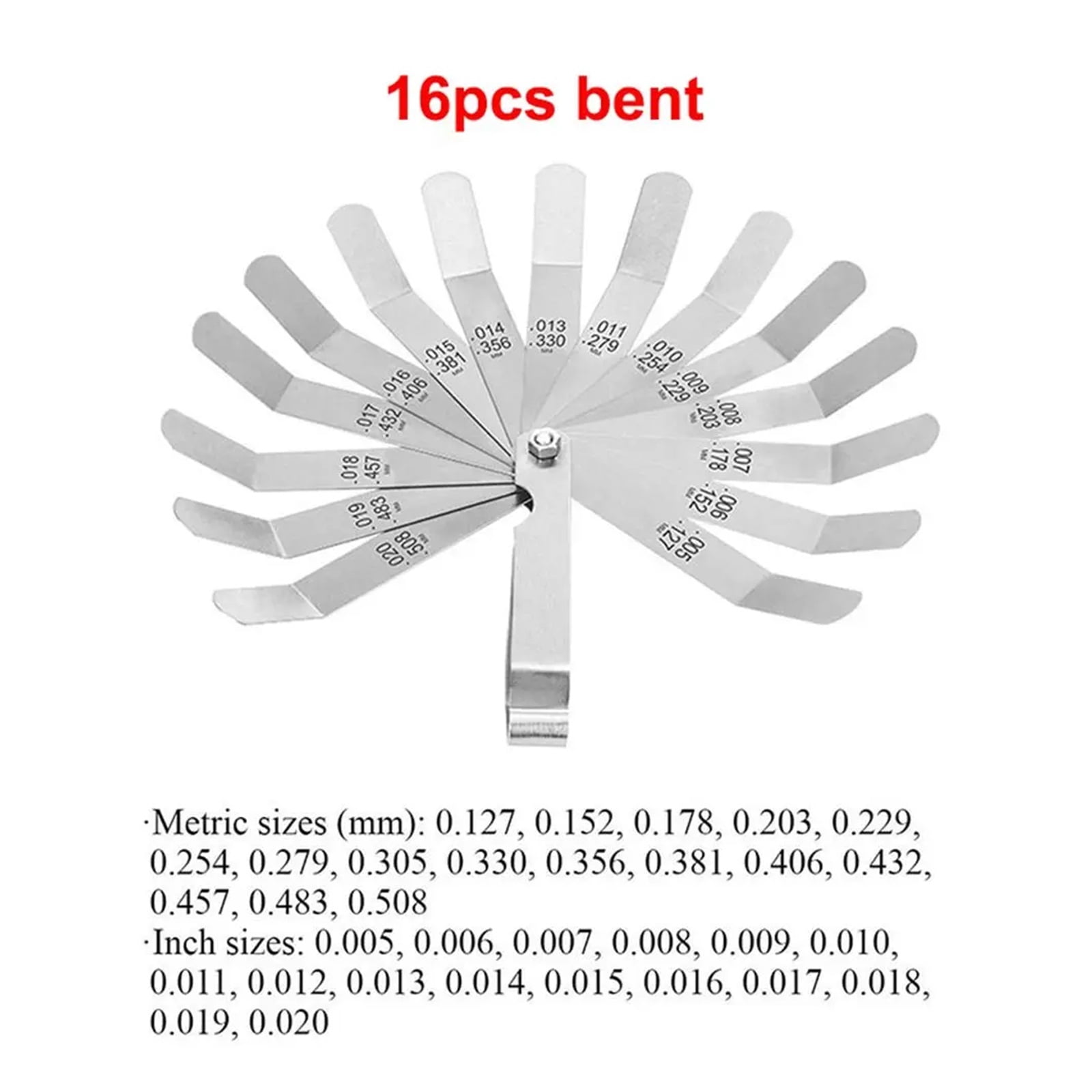 100mm Metric 0.05- 1.0mm Valve Offset Feeler Gauge 16 Blades Stainless Steel Feeler Gauge for Gap Valve Tappets ,Easy Identification