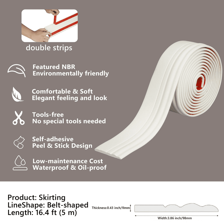 Jaspond Self-Adhesive Vinyl Wall Base Molding - 4" W X 60' L, Peel & Stick Baseboard Trim, Waterproof