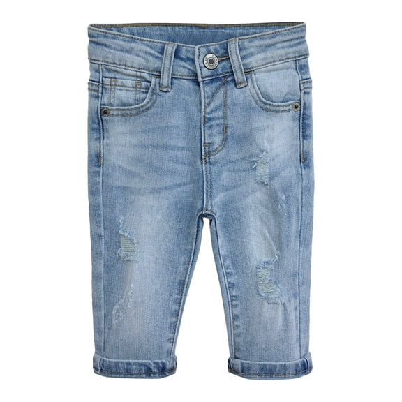 KIDSCOOL SPACE Infant Jeans,Baby Toddler Elastic Band Inside with D-ring Distressed Soft Stretch Denim Pants,Light Blue,2-3 Years