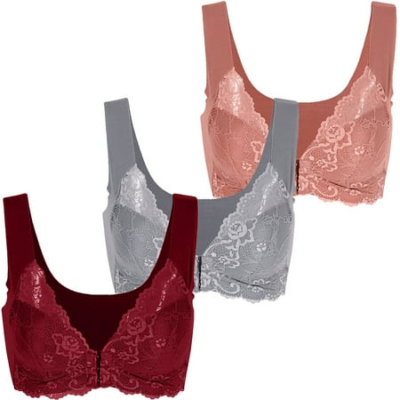 

3 Pack Women Floral Lace Bra Front Closure 5d Shaping Push up Seamless no Trace Beauty Back Sports Comfy Bra