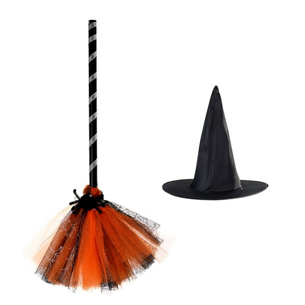 KAKOWELY 1 juego de sombrero y escoba para mascarada, accesorio para disfraz de bruja, fiesta de Halloween, cosplay