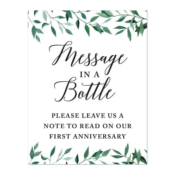 Koyal Wholesale Wedding Party Signs, Natural Greenery, Message in a Bottle, Please Leave Us a Note to Read, 1-Pack