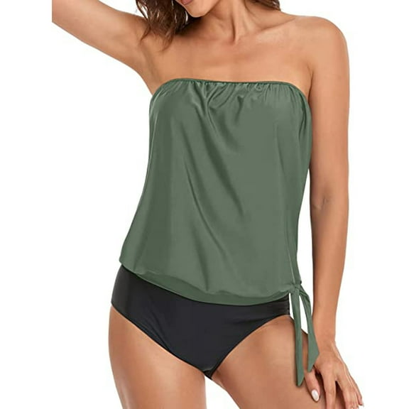 Summer Saving Clearance AXXD High Waisted Shorts Lady Two Piece Bandeau Swimsuits For Loose Fit Bathing Blouson Swim Tank Top With Shorts Summer Just Days Left for Clearance