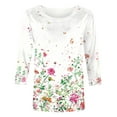 thumbnail image 4 of Cavosen Women's Three Quarter Sleeve Tops and Blouses 3/4 Sleeve Floral Print Blouse Crewneck Casual Dressy Shirts Stylish Pullover Hawaiian Tshirts Summer Workout Tees White S, 4 of 5