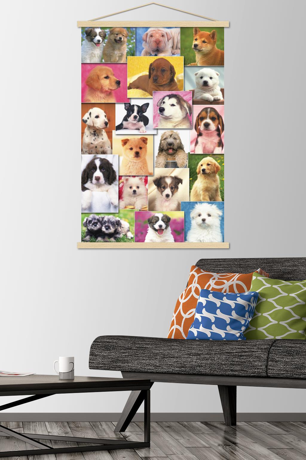 Keith Kimberlin - Puppies Grid Wall Poster with Wooden Magnetic Frame, 22.375" x 34"