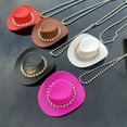 Disco Pink Shiny Rhinestone Cowboy Hat Bead Chain Necklace European And