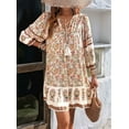 thumbnail image 4 of Women Casual Spring Summer Dresses V Neck 3/4 Long Sleeve Floral Flowy Boho Babydoll Mini Short Beach Dress  M, 4 of 7