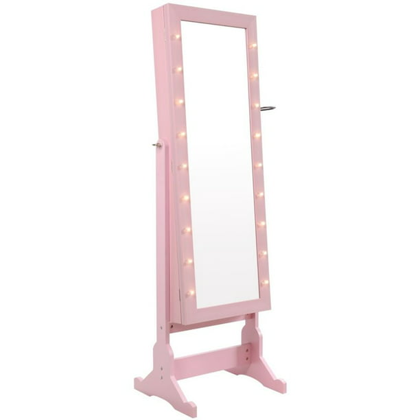 Jewelry Storage Organizer In Blush Pink, Freestanding Mirror With Storage And Lights