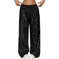 thumbnail image 4 of Sparkly Pants for Women Wide Leg Stretchy Sequin Pants Color Black Size L, 4 of 5