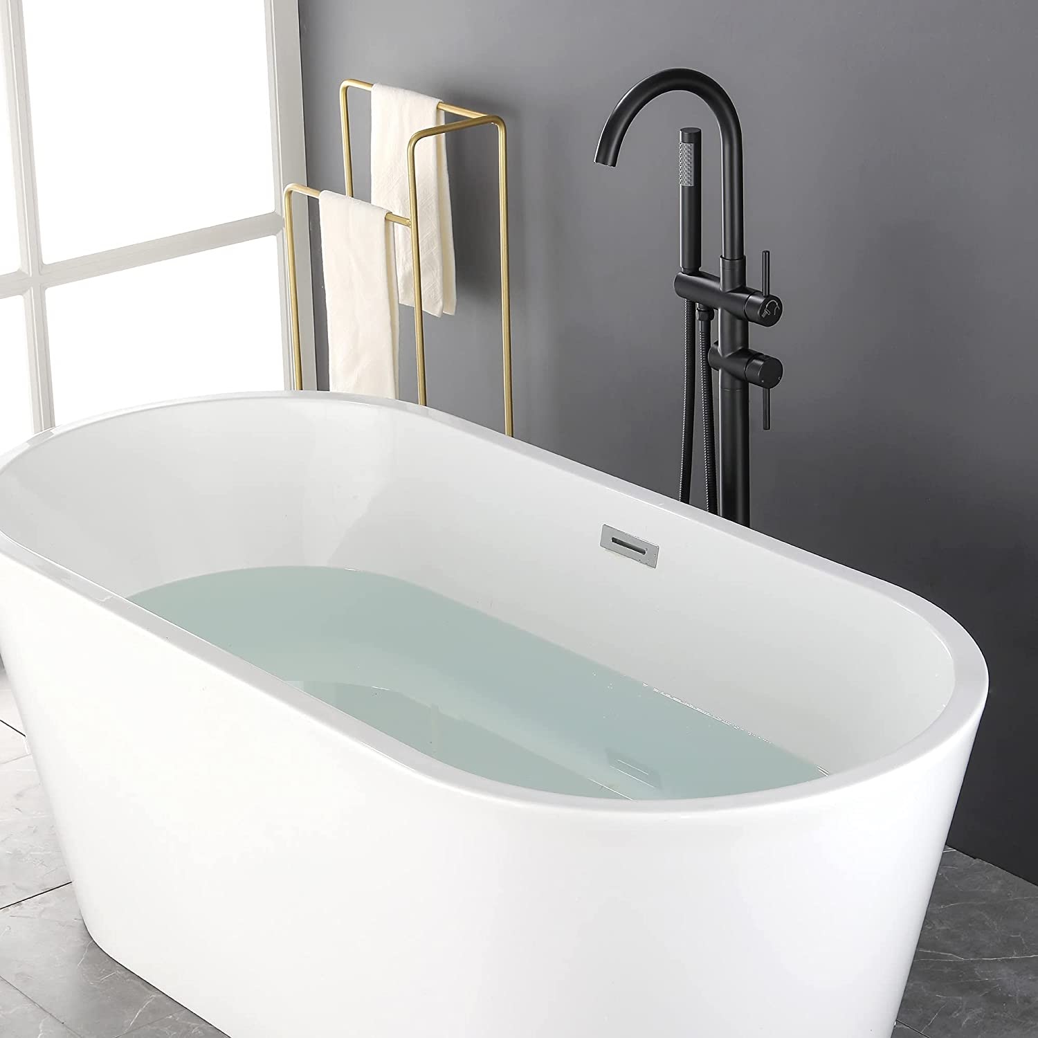 Freestanding Bathtub Tub Faucet with Handheld Shower 40.12" High Swan Neck Spout