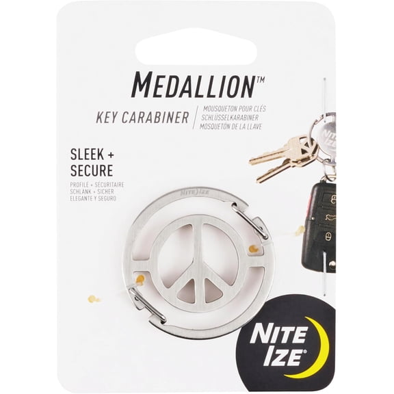 Nite Ize Medallion Peace Sign Key Carabiner Dual Gates Stainless Steel Key Ring