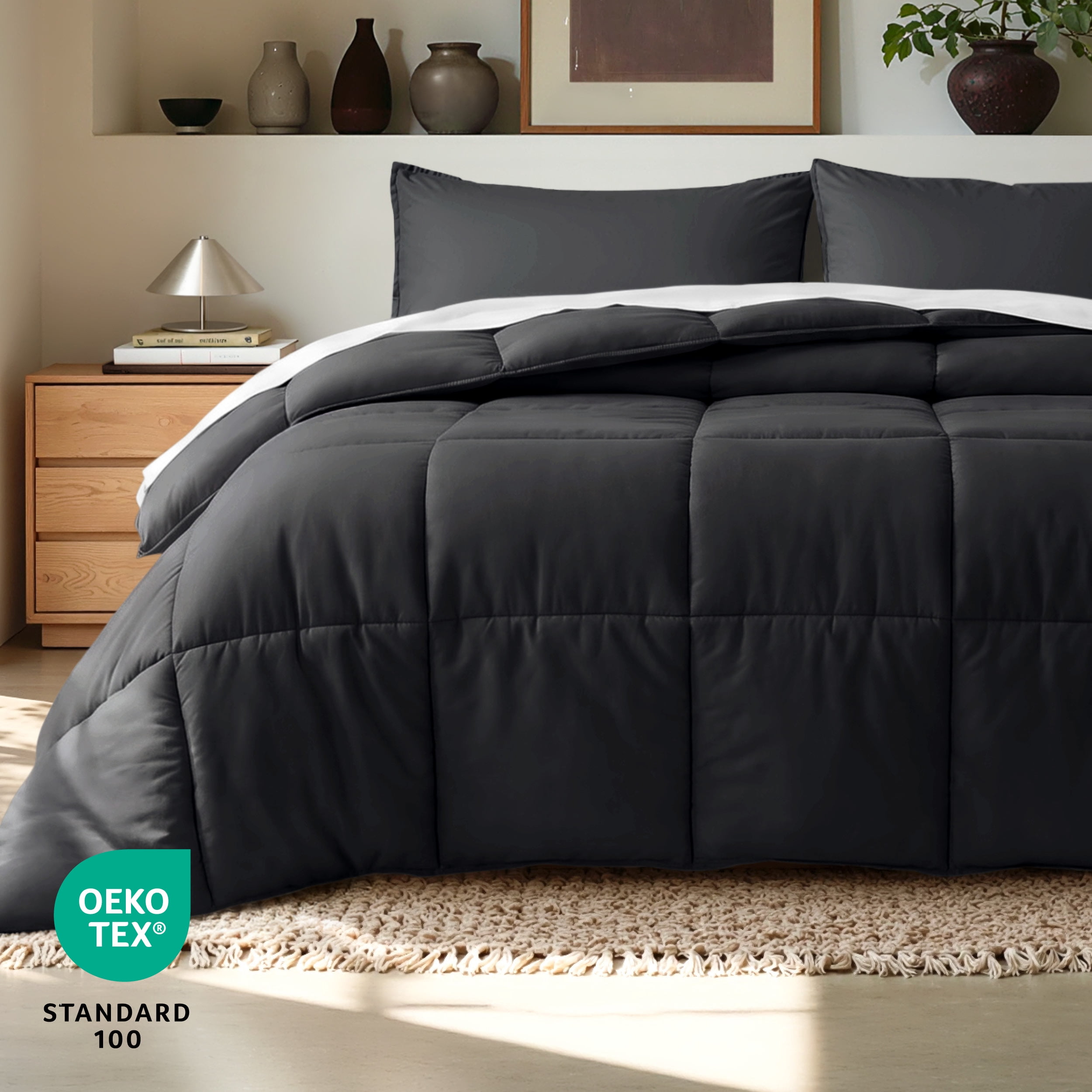 Bare Home Down Alternative Comforter Set - 3-Pieces - All Seasons - Full, Black