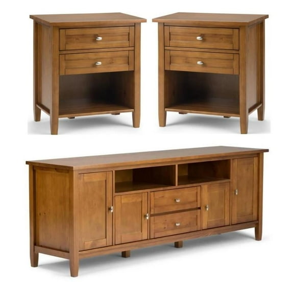 Home Square 3-Piece Set with 72" TV Media Stand up to 80" & 2 24" Nightstands