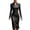 Black, variant on Elara Women's Artificial Leather Long Skirt Long Sleeved V-Neck Fashionable Long Skirt Leather Jacket Dress Hugging Skirt