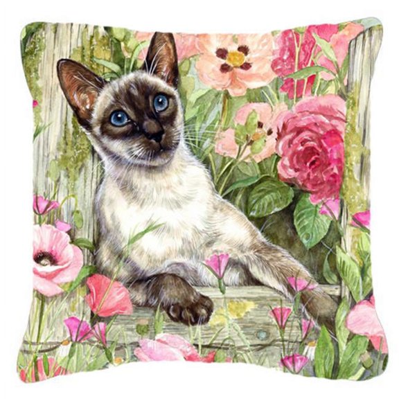 Siamese Cat in the Roses Canvas Decorative Pillow